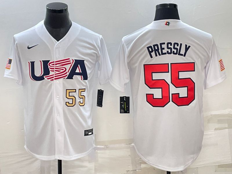 Men 2023 World Cub USA #55 Pressly White Nike MLB Jersey2->more jerseys->MLB Jersey